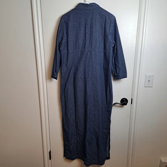 Vintage Boston Proper Button Up 3/4 Sleeve 90s Grunge Side Slits Maxi Dress S 16 - Picture 3 of 8